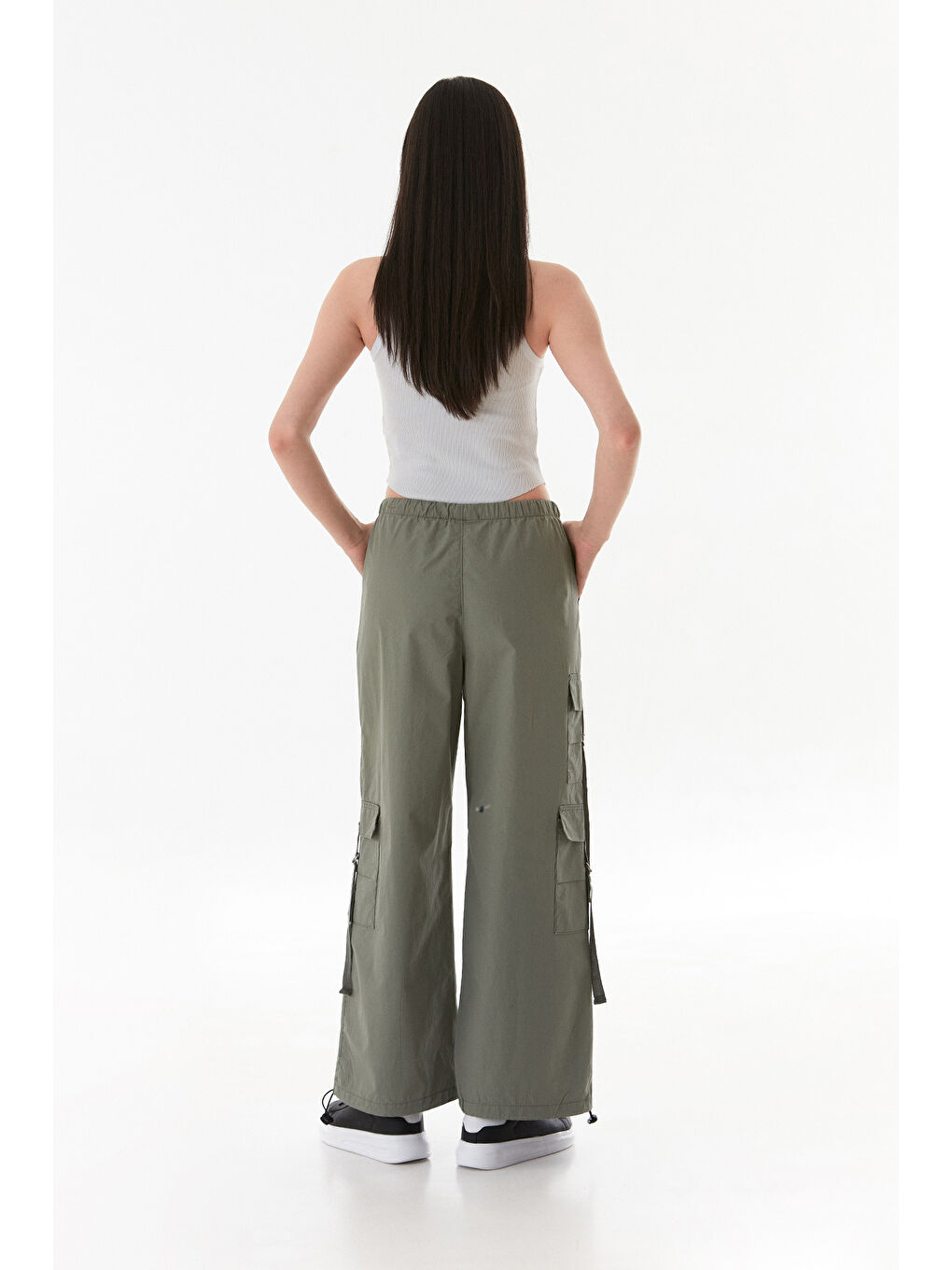 Haki Beli Lastikli Kargo Cepli Stoperli Paraşüt Kumaş Pantolon-2
