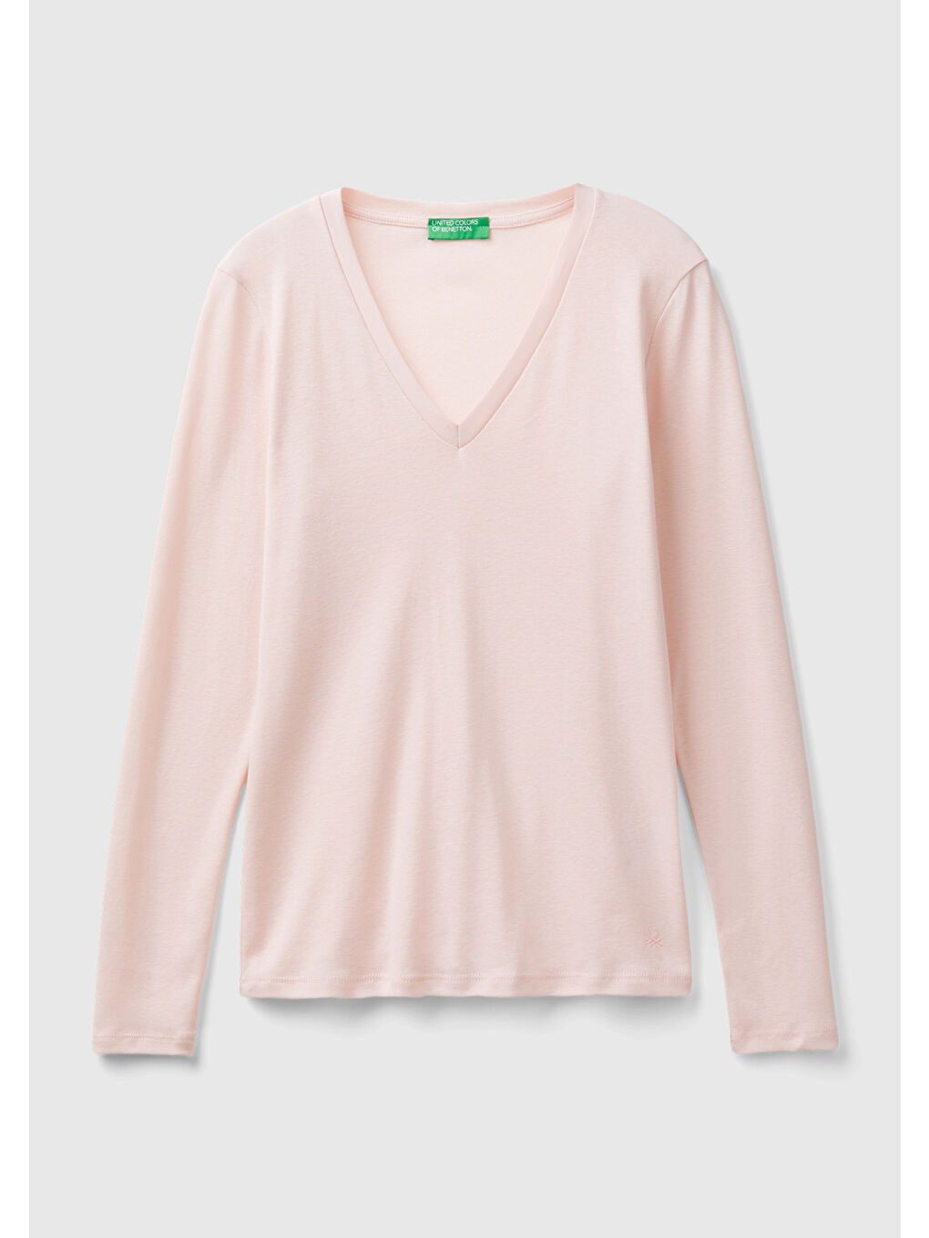 Kadın Toz Pembe Basic V Yaka Uzun Kollu Tişört-1