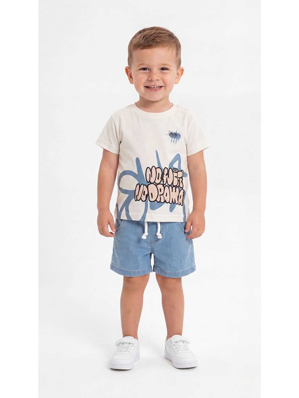 Ekru No Drama Baskılı Erkek Bebek Alt Üst Takım