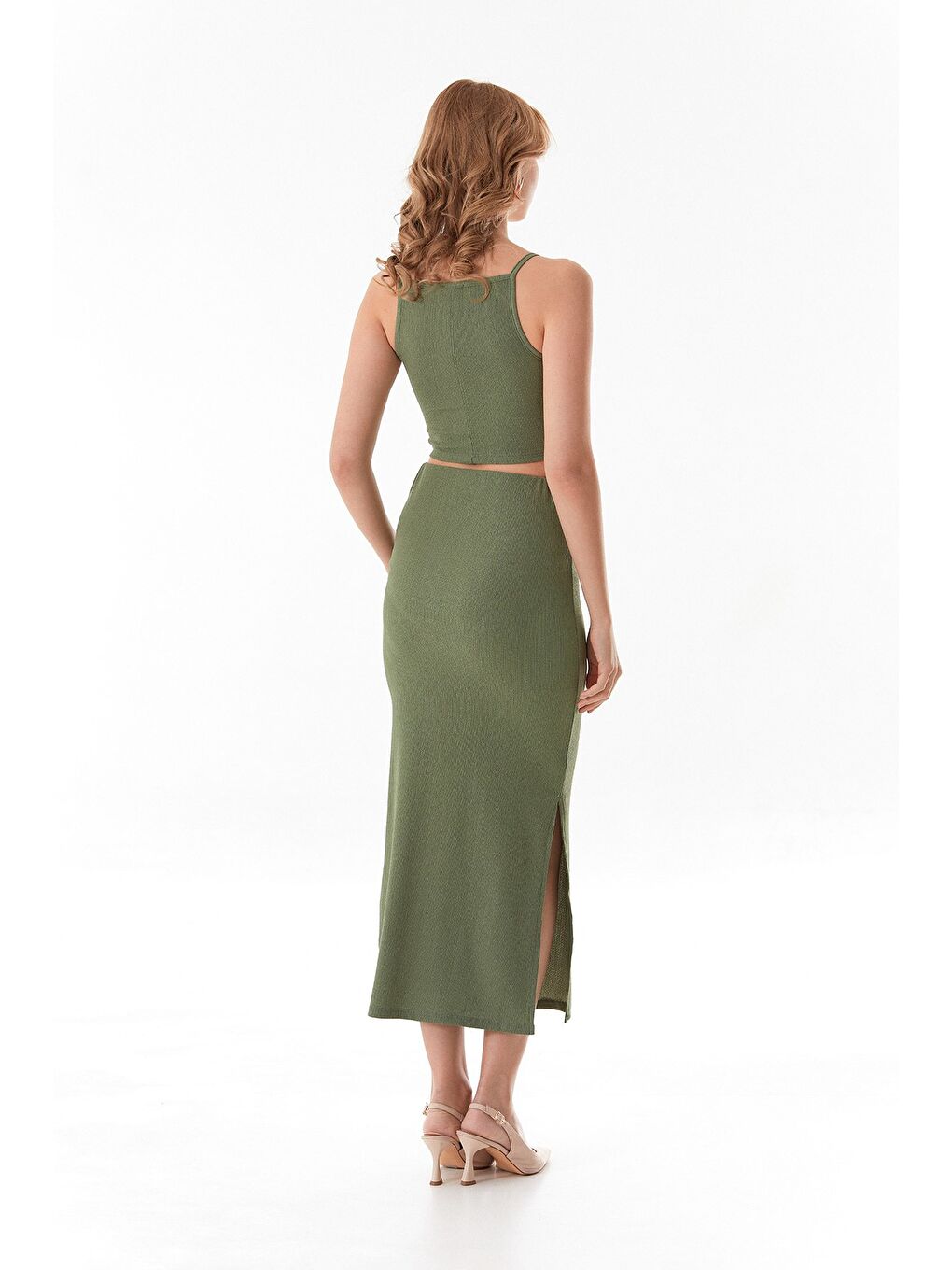 Yeşil Bürümcük Kumaş Kare Yaka 2 Li Takım-2