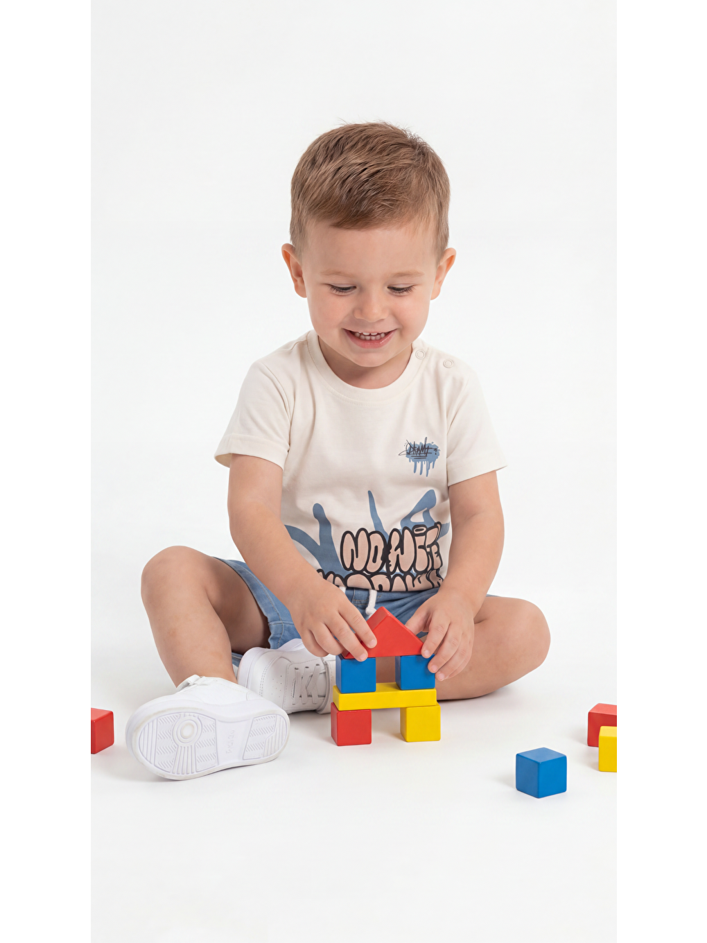 Ekru No Drama Baskılı Erkek Bebek Alt Üst Takım-2