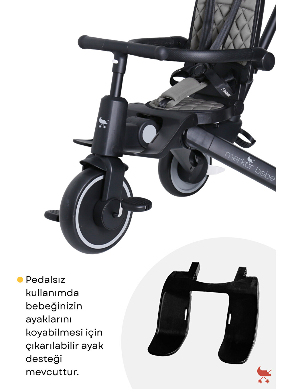 Merkür Bebe 9in1 Hawk Çift Yönlü Katlanabilir Yatabilir Ayak Destekli Bebek Ve Çocuk Bisikleti-5