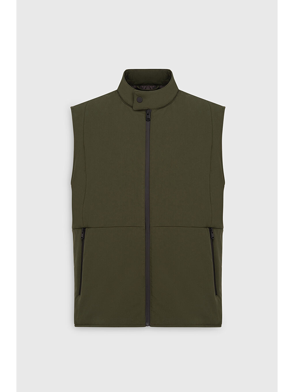 Erkek Haki Standart Fit Normal Kesim Dik Yaka Casual Yelek-7