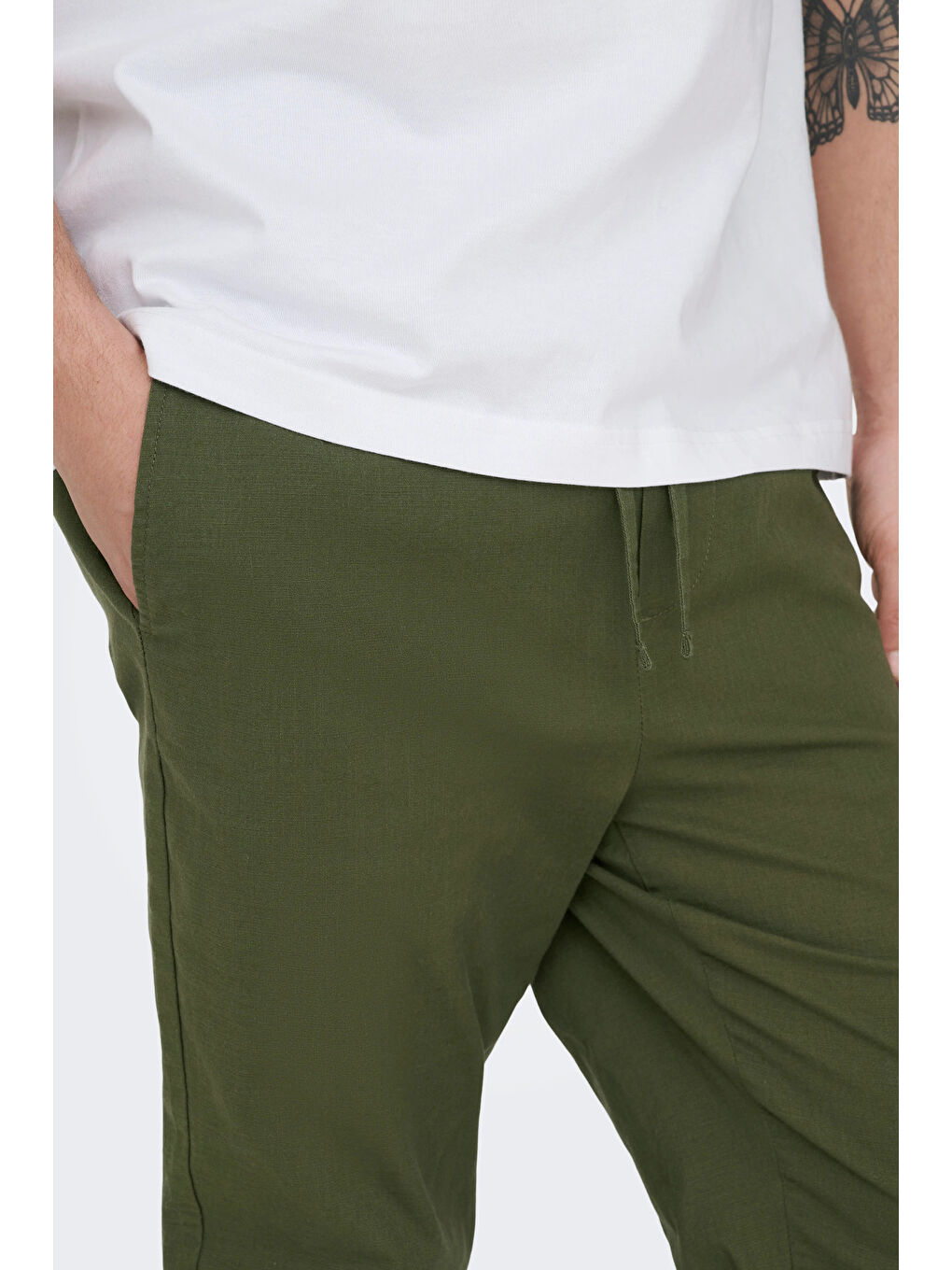 Yeşil Onsreid  Pamuklu Normal Bel Dar Paça Pantolon 22036359-2