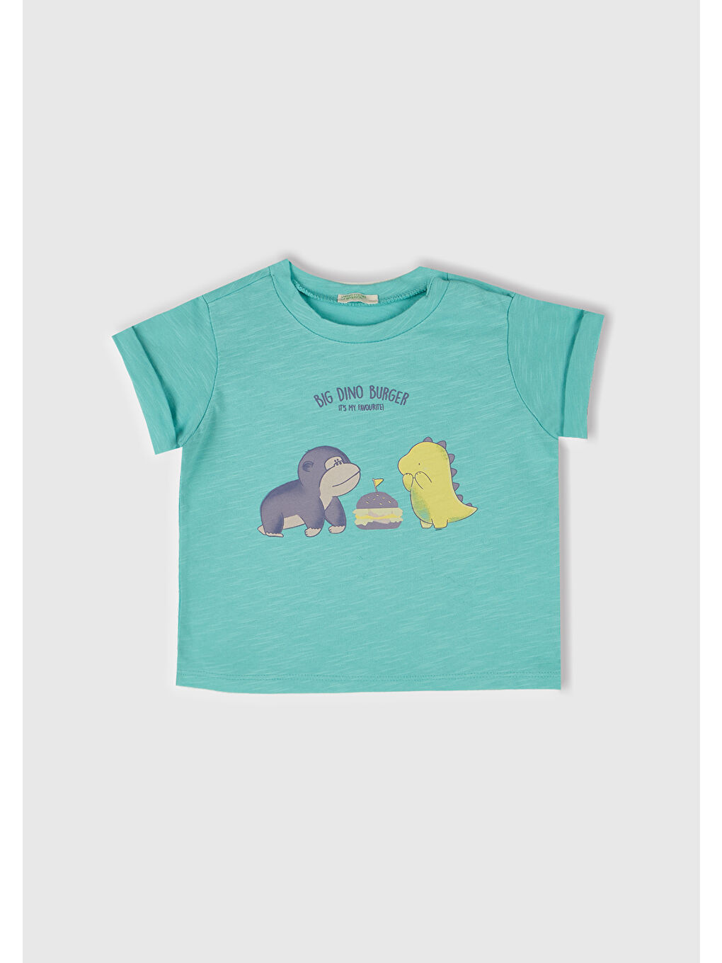 Turkuaz Bebek Su Yeşili Önü Baskılı Omzu Çıtçıtlı Manşet Detaylı T-Shirt