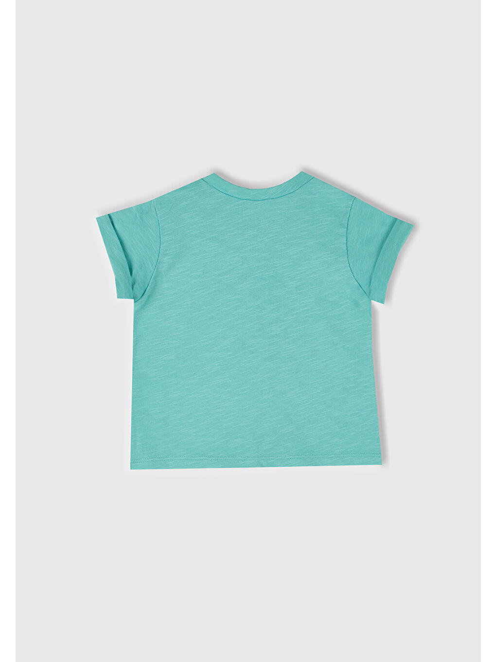 Turkuaz Bebek Su Yeşili Önü Baskılı Omzu Çıtçıtlı Manşet Detaylı T-Shirt-2