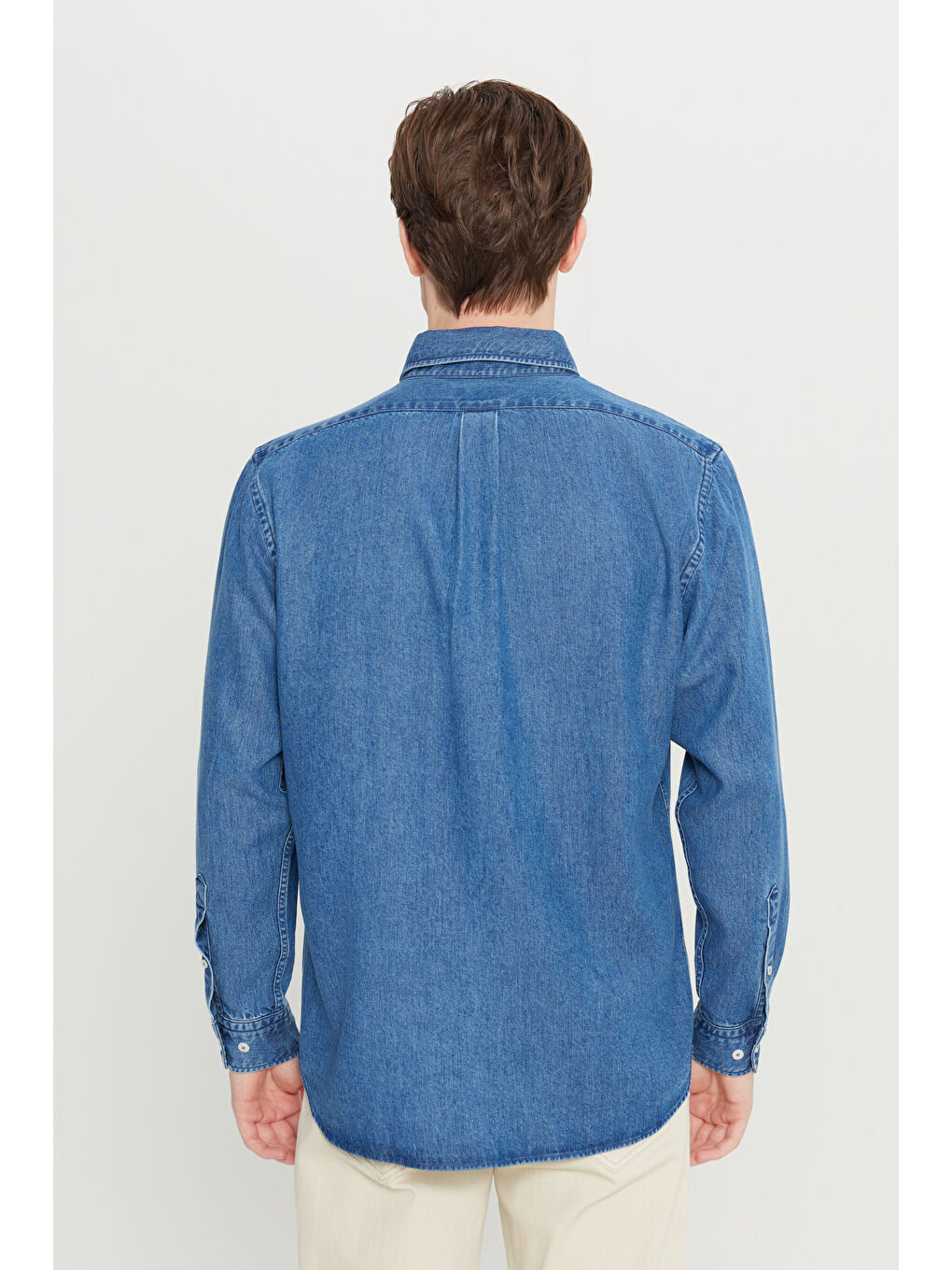 Erkek Lacivert Yumuşak Dokulu Comfort Fit Rahat Kesim Klasik Yaka Denim Jean Gömlek-4