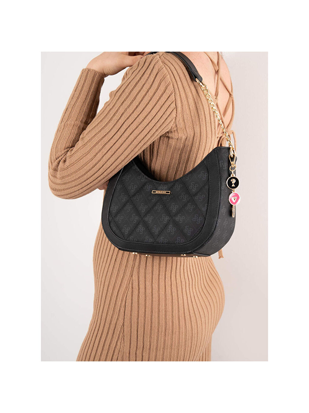 Siyah Kadın Omuz Çantası 1168-46043 SILVER POLO BAYAN ÇANTASI M178 SİYAH-MAT SİYAH