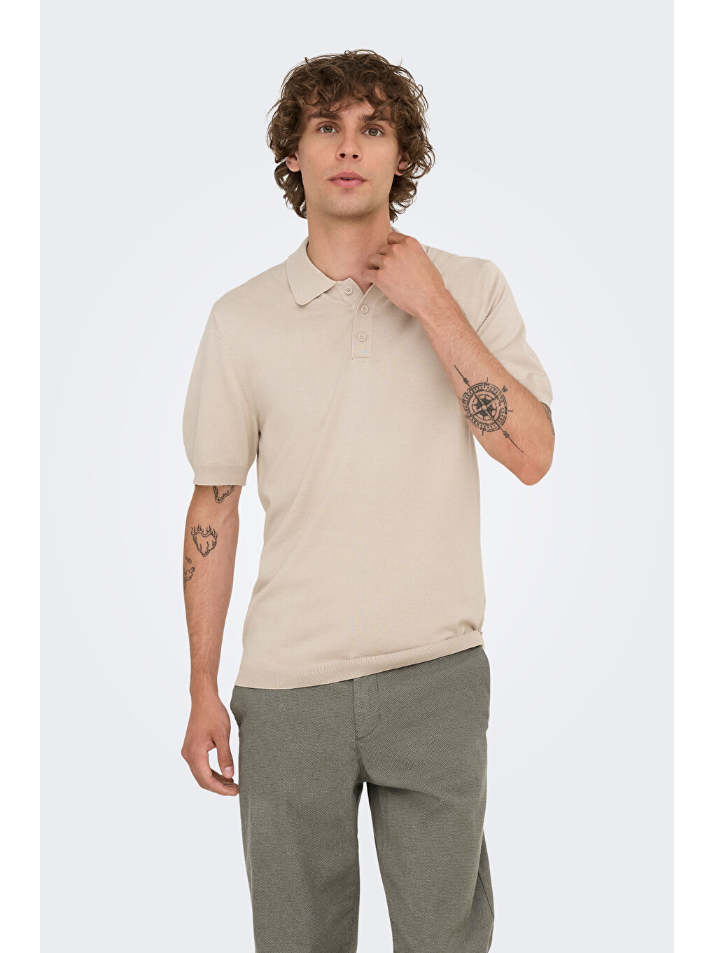 Bej Onswyler Normal Kalıp Düğmeli Polo Yaka T Shirt 22022219-1