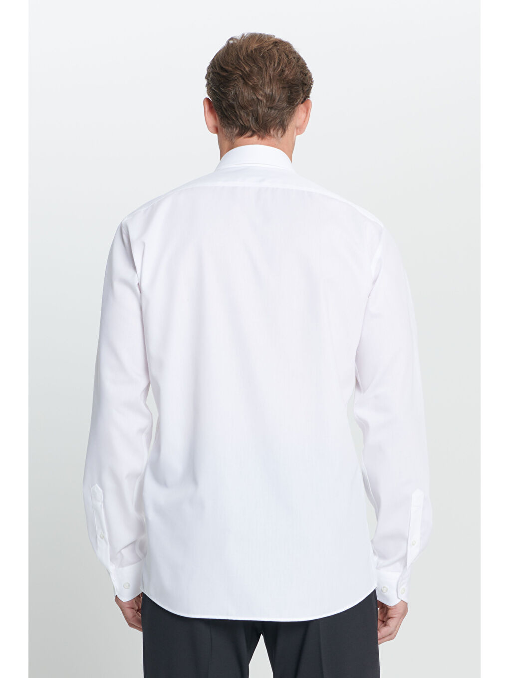 Erkek Beyaz Ütü Gerektirmeyen Comfort Fit Rahat Kesim Klasik Yaka %100 Pamuk Non-Iron Gömlek-5