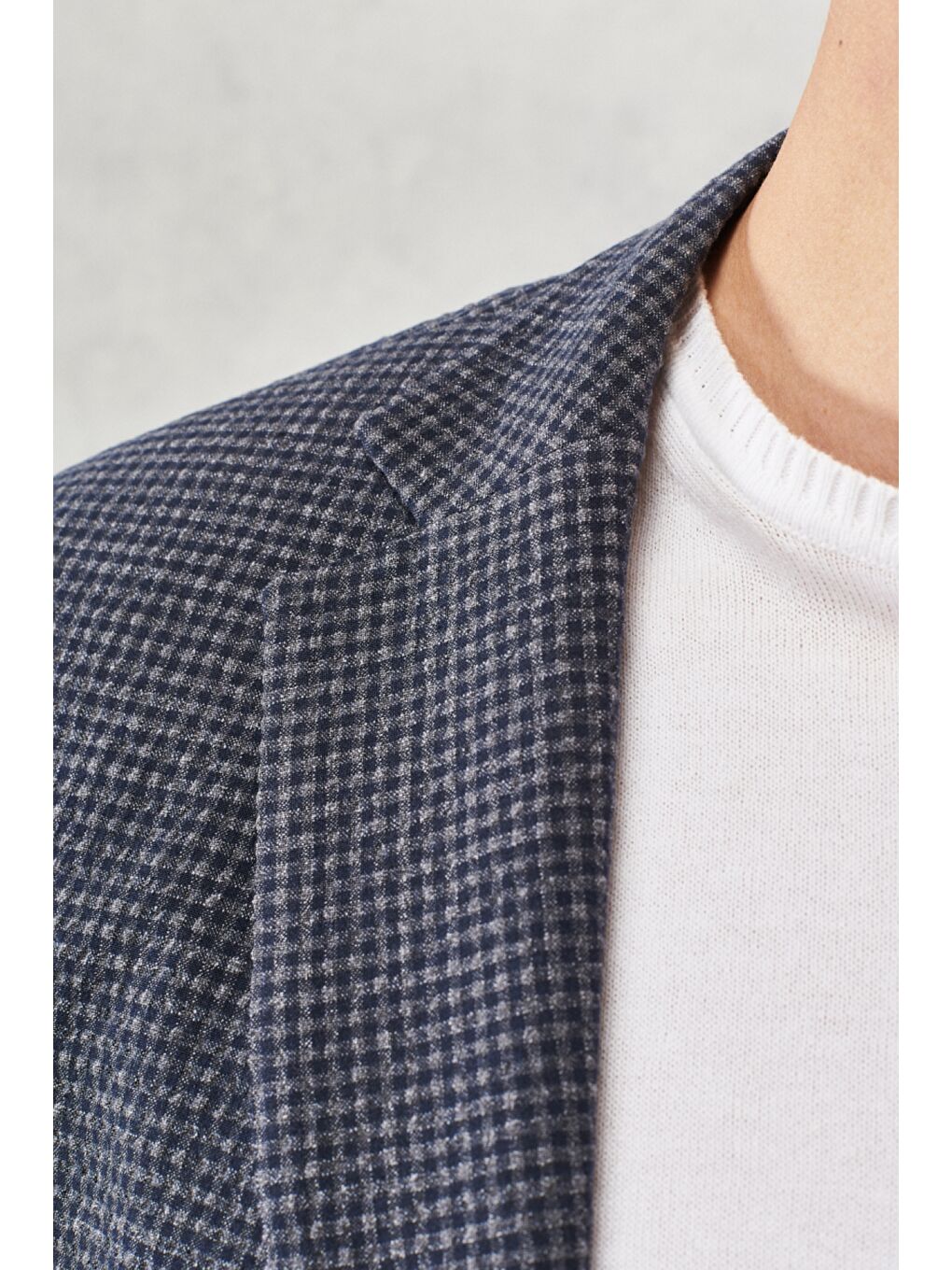 Erkek Antrasit-Lacivert Slim Fit Dar Kesim Mono Yaka Kareli Klasik Takım Elbise-3