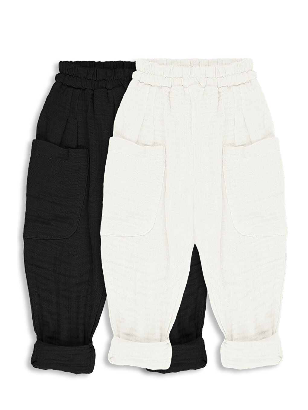 Lila 2'li Paket Boyfriend Müslin Pantolon ( Siyah ve Ekru )