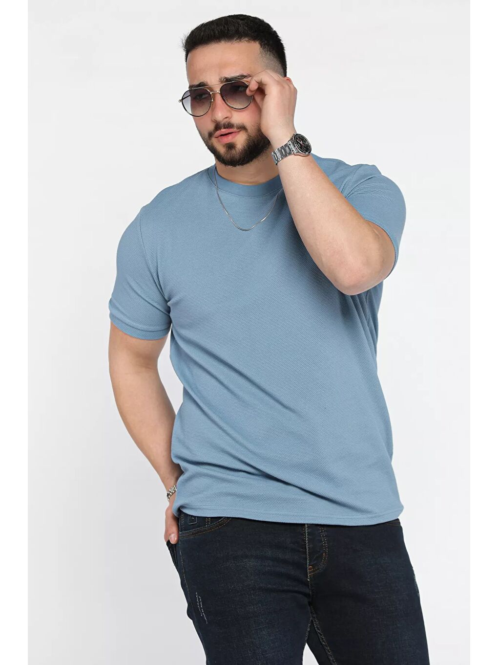 İndigo Bisiklet Yaka Erkek Tişört-1