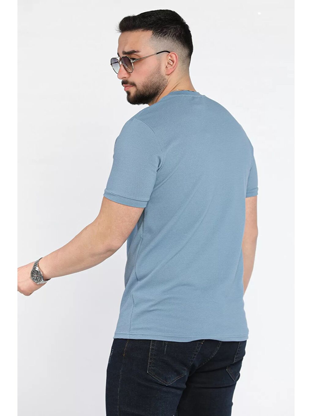 İndigo Bisiklet Yaka Erkek Tişört-2