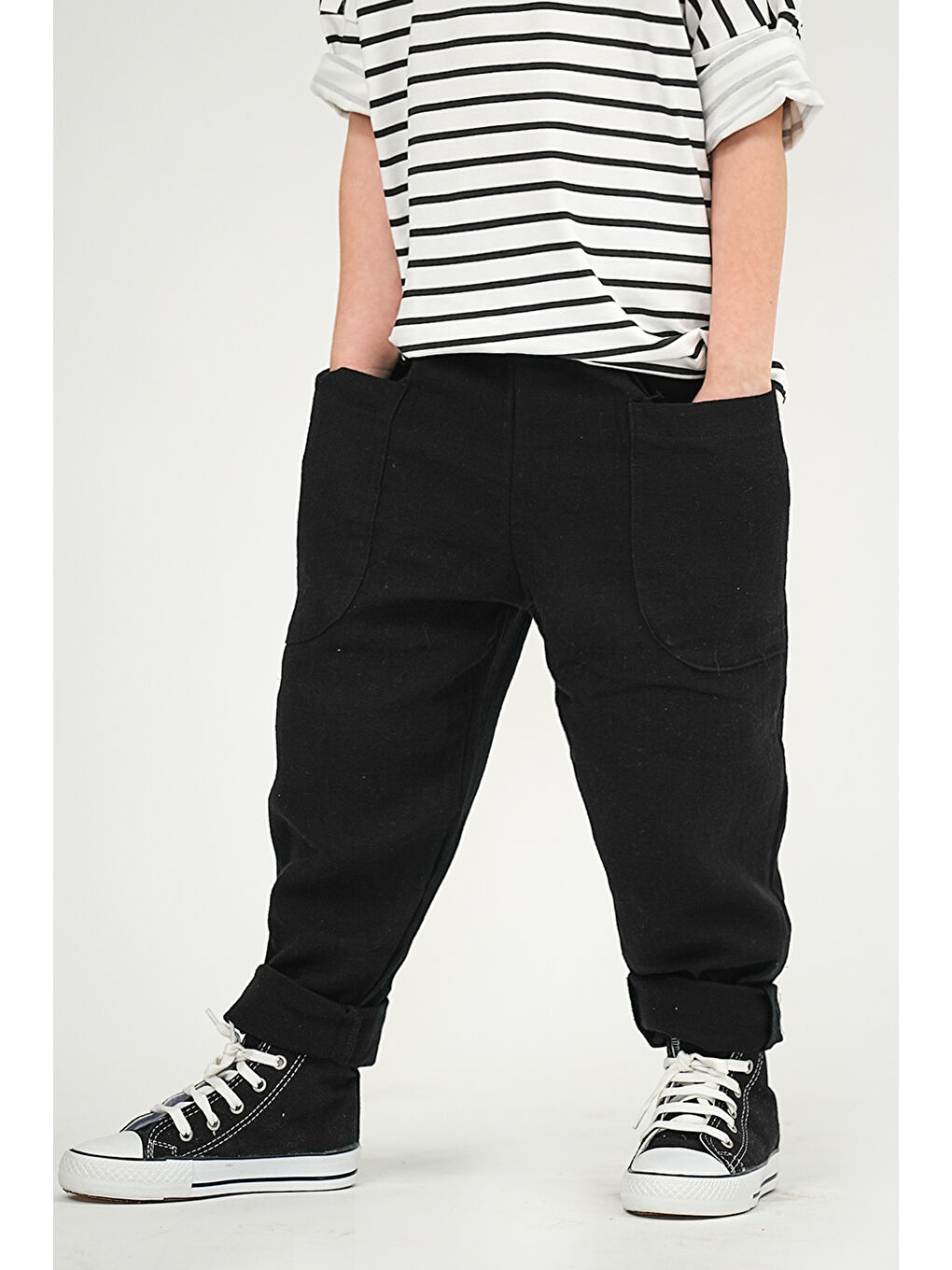 Lila 2'li Paket Boyfriend Müslin Pantolon ( Siyah ve Ekru )-3