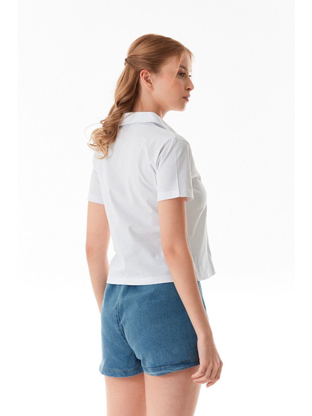 Beyaz Min Min Baskılı Polo Yaka Tişört-3