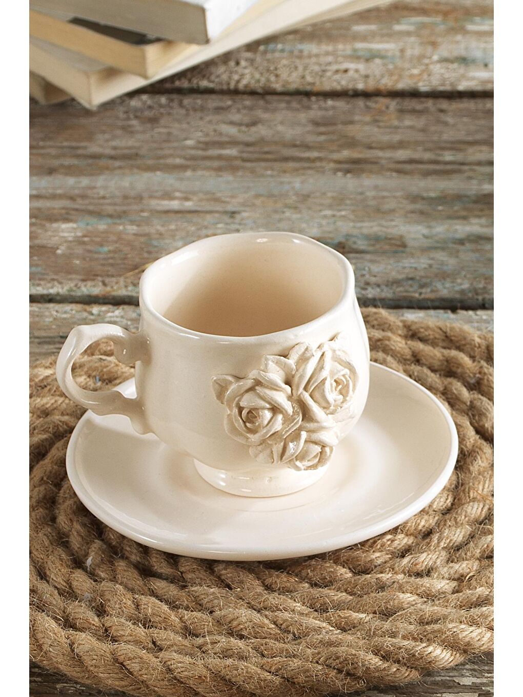 Ekru Twice Kahve Fincan Takımı 2 Kişilik El Yapımı Türk Kahvesi Expresso Fincanı Seti-1