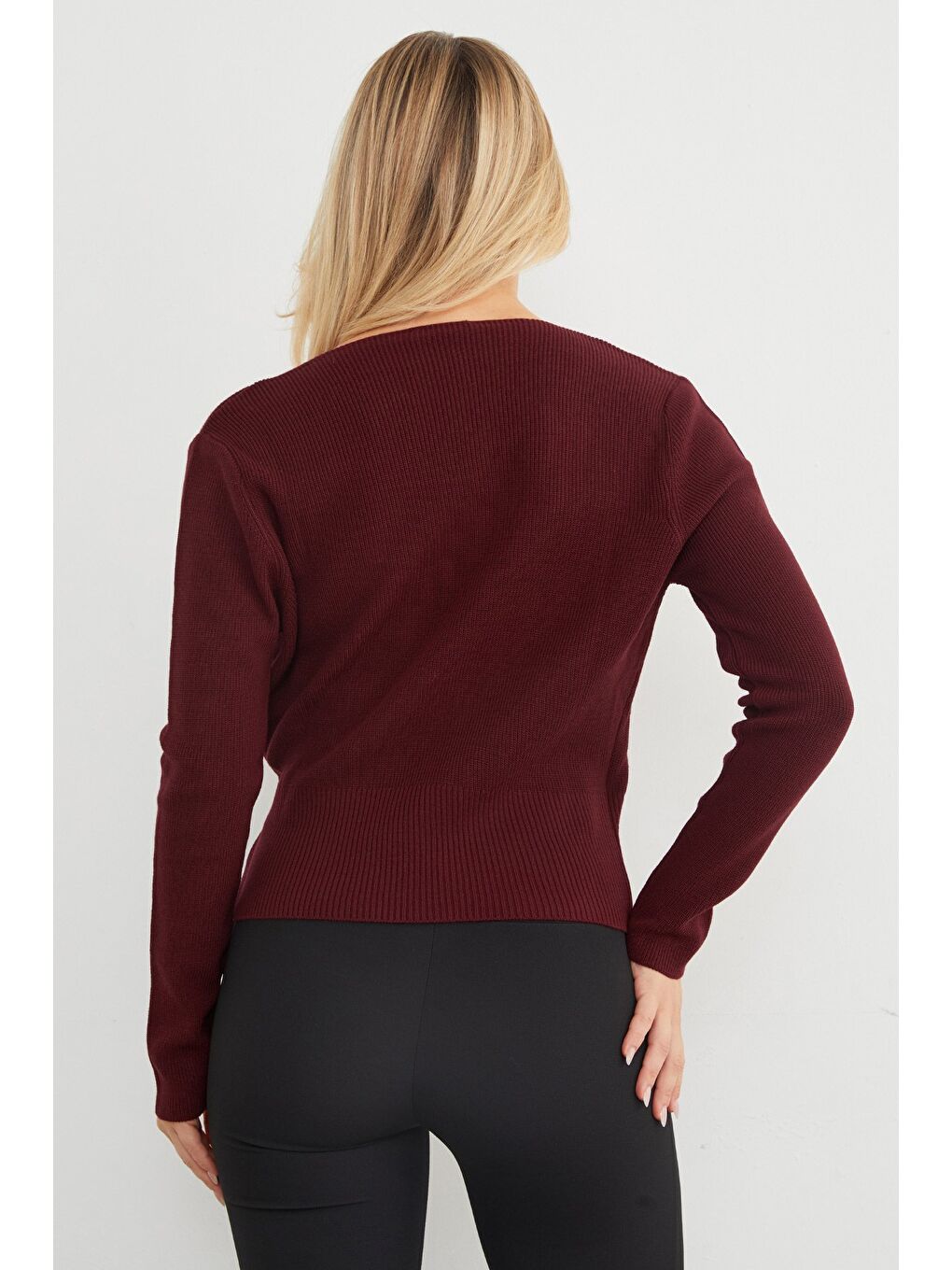 Bordo Kruvaze Yaka Triko Hırka-2