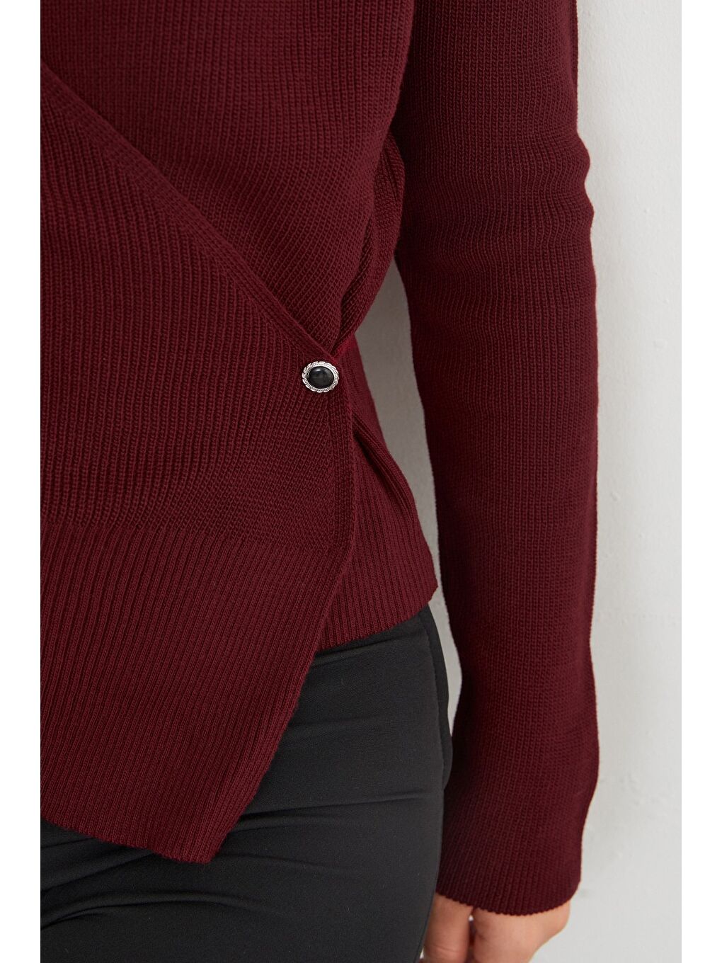 Bordo Kruvaze Yaka Triko Hırka-3