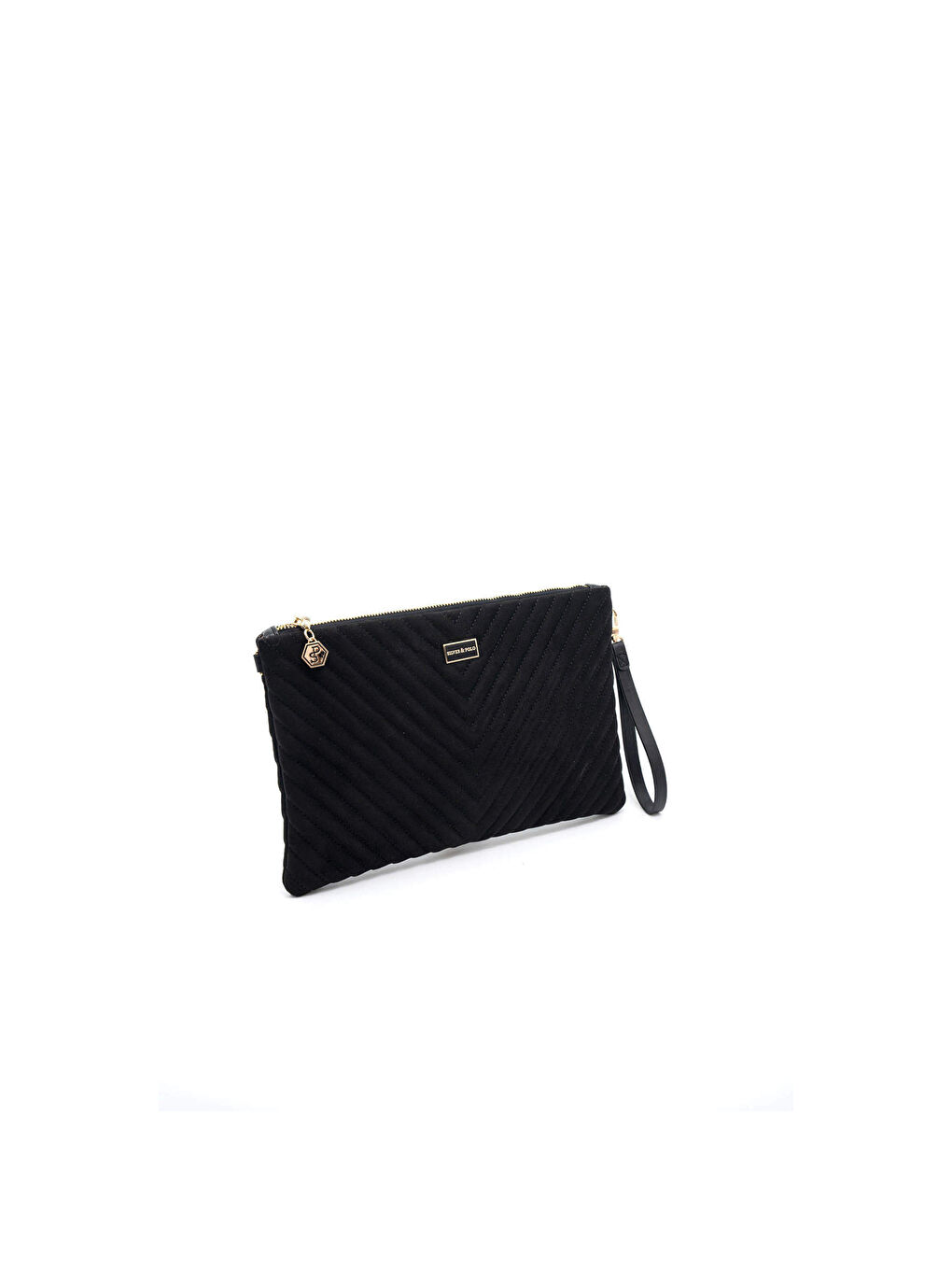 Siyah Kadın Portföy Çantası 1034-45880 SILVER POLO CLUTCH M152 SÜET SİYAH-V SÜET SİYAH-1