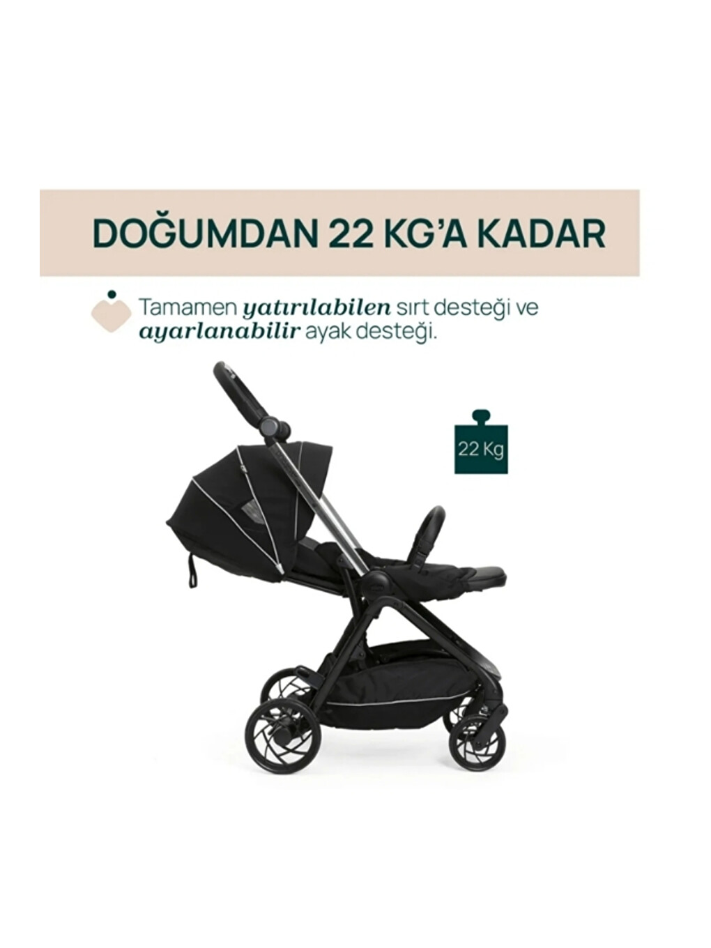 One4ever Lounge Çift Yönlü Kolay Katlanabilen Travel Sistem Bebek Arabası Black Beauty-5
