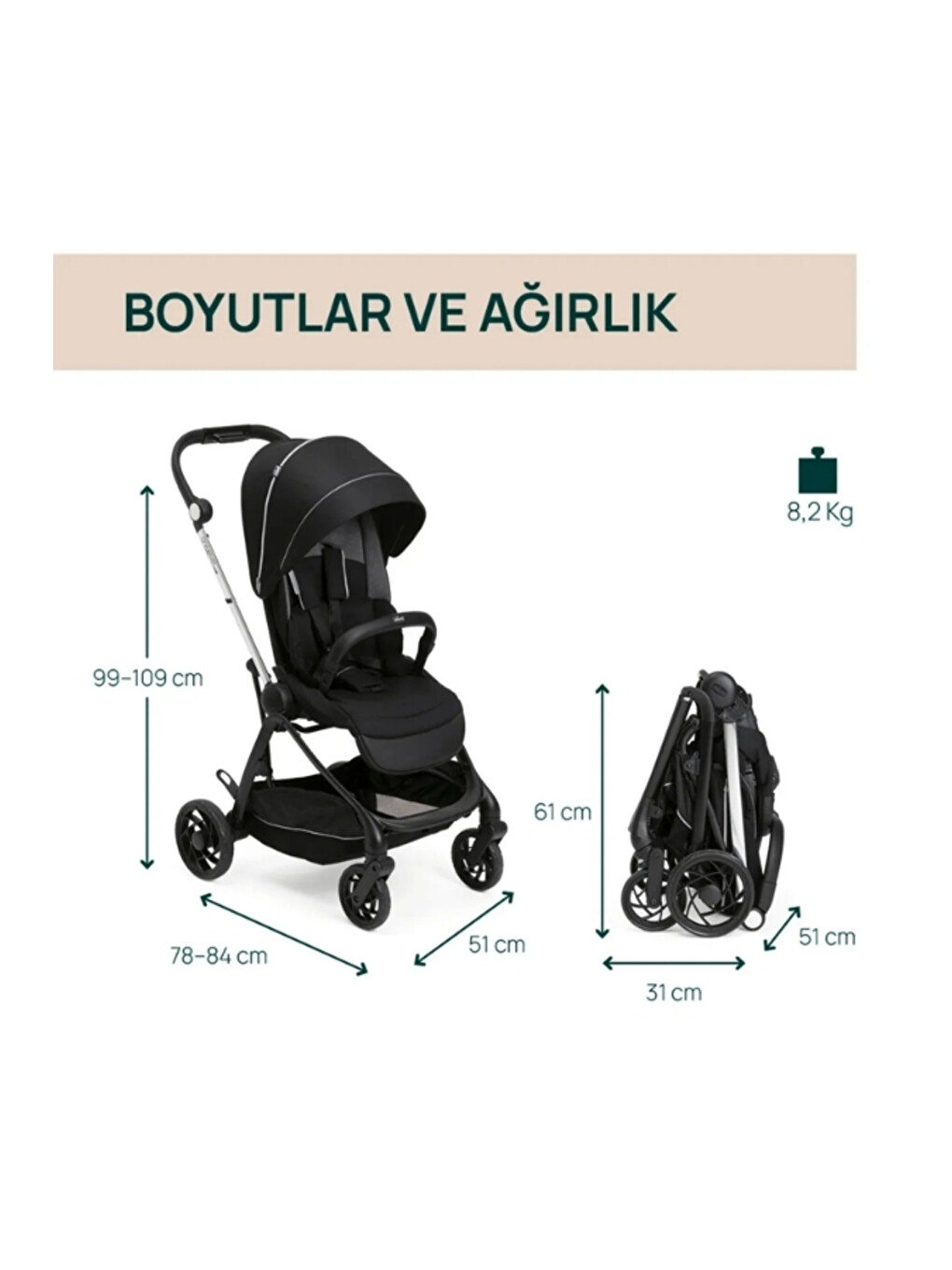 One4ever Lounge Çift Yönlü Kolay Katlanabilen Travel Sistem Bebek Arabası Black Beauty-6