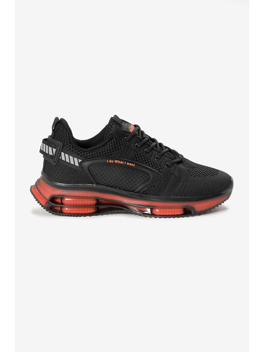 Erkek Siyah Oranj Hava Yastıklı Kalın Taban Triko Spor Ayakkabı-1