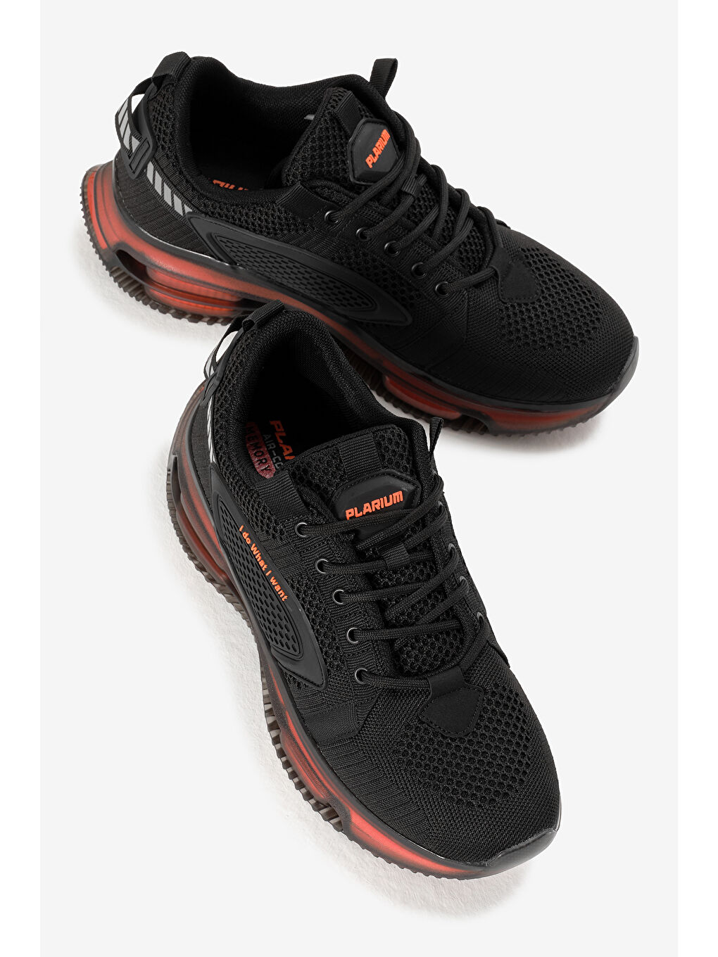 Erkek Siyah Oranj Hava Yastıklı Kalın Taban Triko Spor Ayakkabı-2