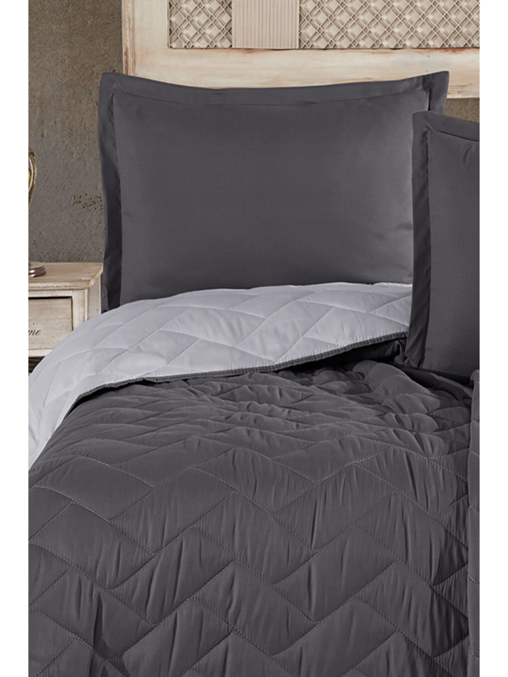 %100 Pamuk Tek Kişilik Yatak Örtüsü Seti Aragon Antrasit-1