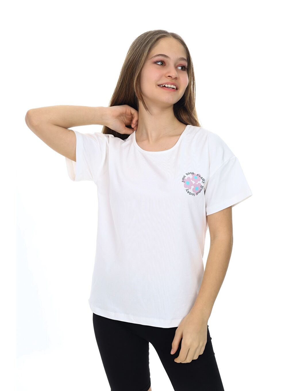 Ekru Kız Çocuk Baskılı Tişört