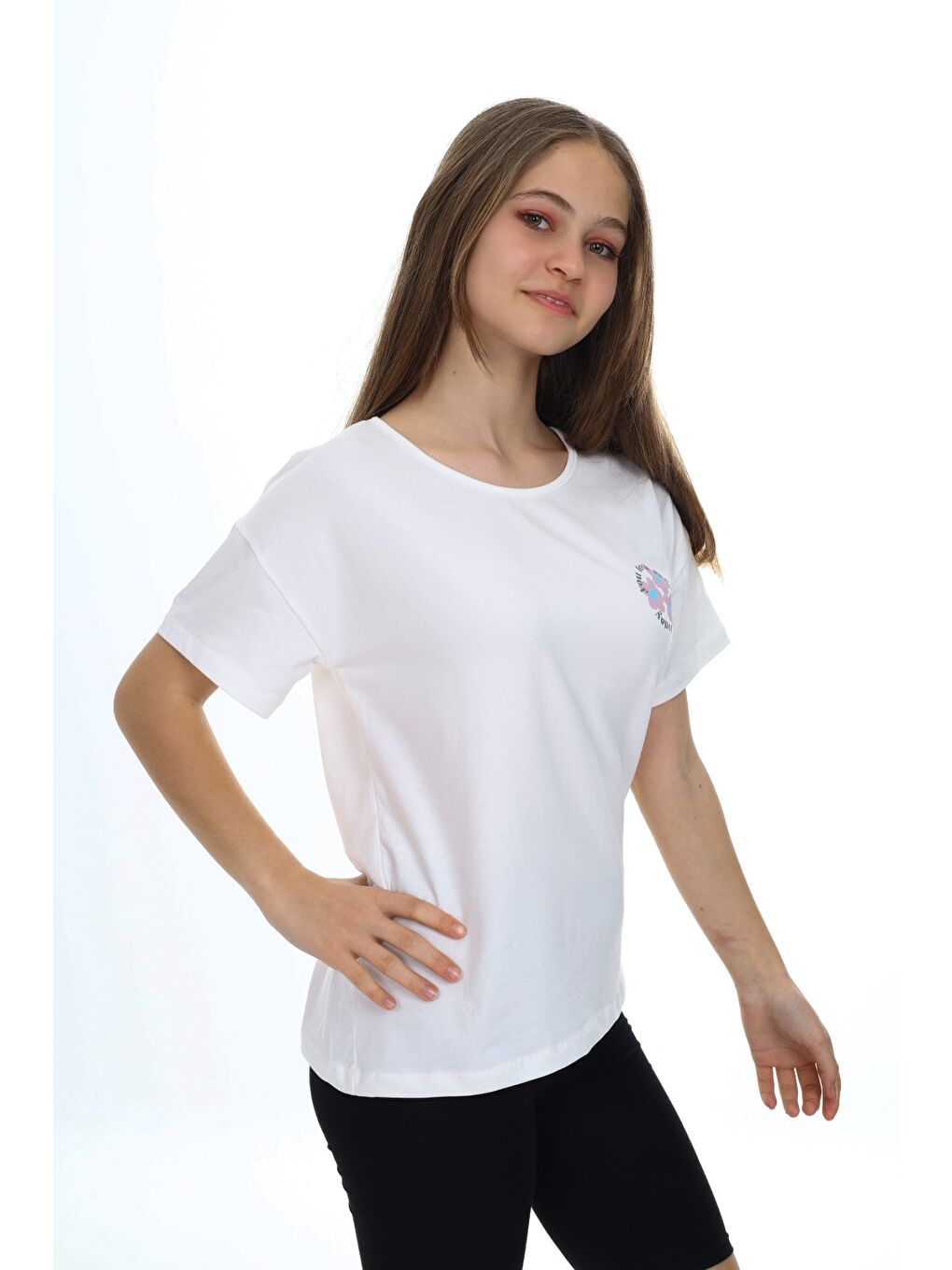 Ekru Kız Çocuk Baskılı Tişört-2