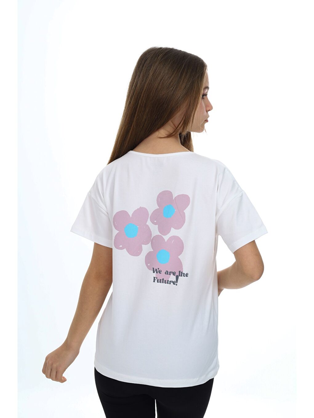 Ekru Kız Çocuk Baskılı Tişört-3