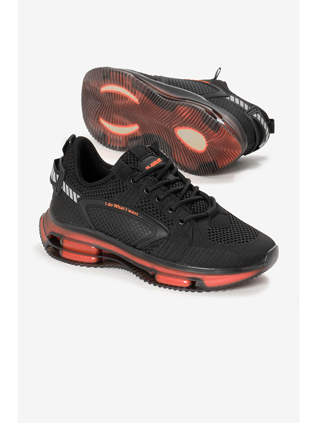 Erkek Siyah Oranj Hava Yastıklı Kalın Taban Triko Spor Ayakkabı-3