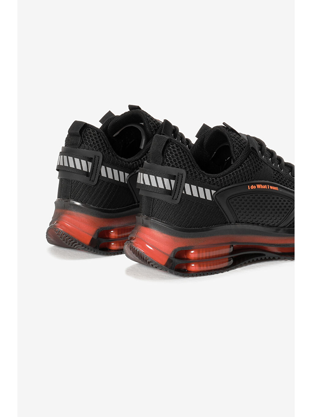 Erkek Siyah Oranj Hava Yastıklı Kalın Taban Triko Spor Ayakkabı-4