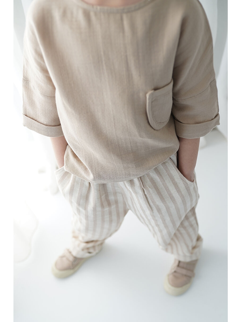 Lila 2'li Müslin Arkadan Düğmeli Gömlek ( Ekru ve Siyah )-1