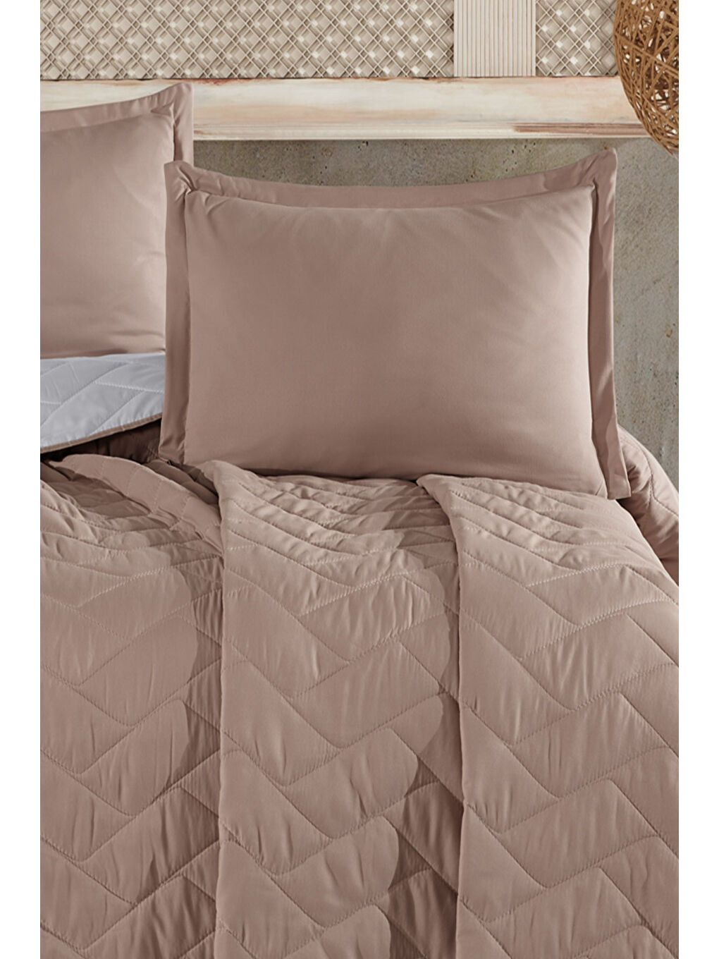 %100 Pamuk Tek Kişilik Yatak Örtüsü Seti Aragon Bej-2