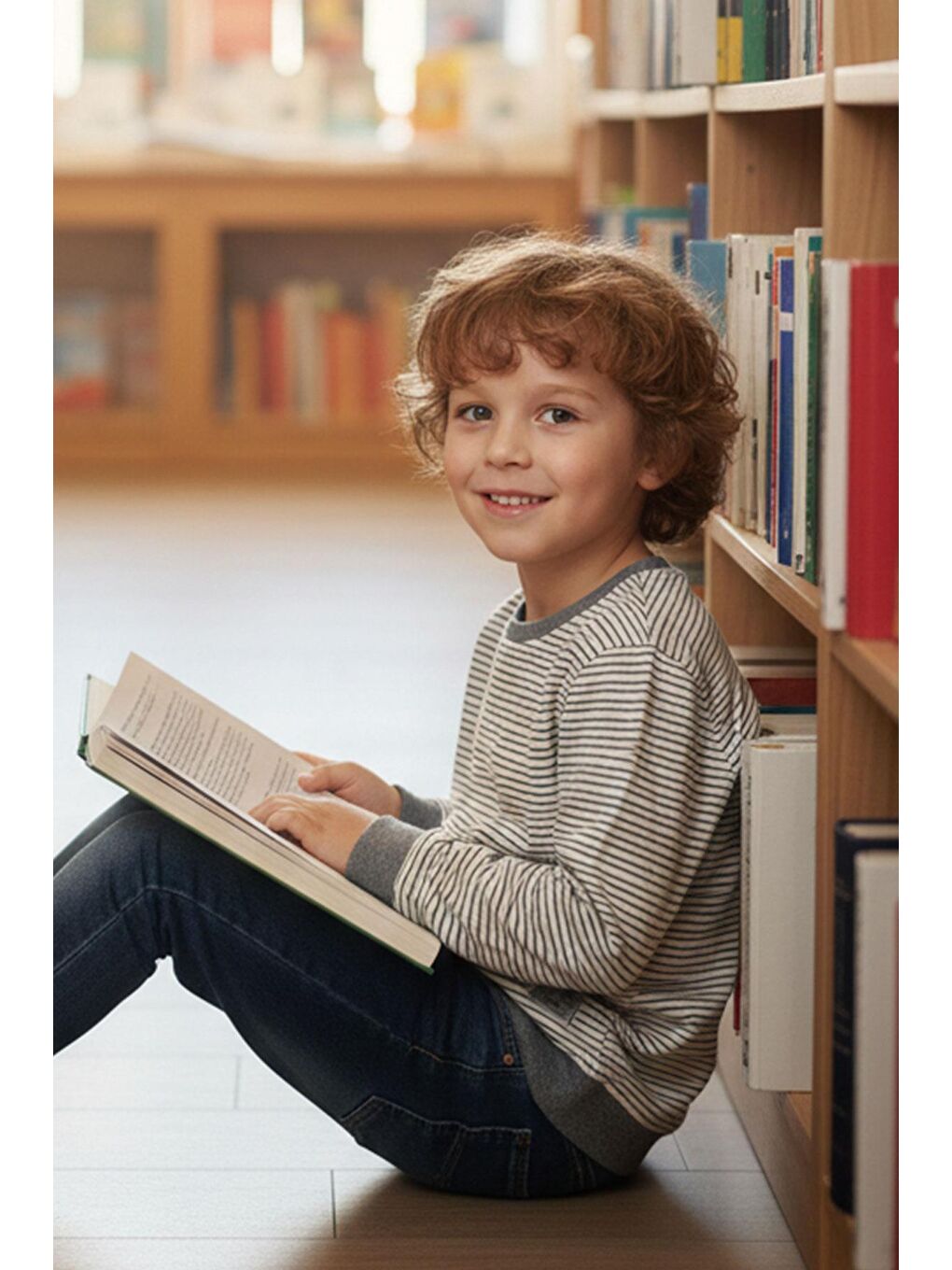 Erkek Çocuk Sweatshirt Arma Detaylı Çzgili Ekru (4-8 Yaş)-1