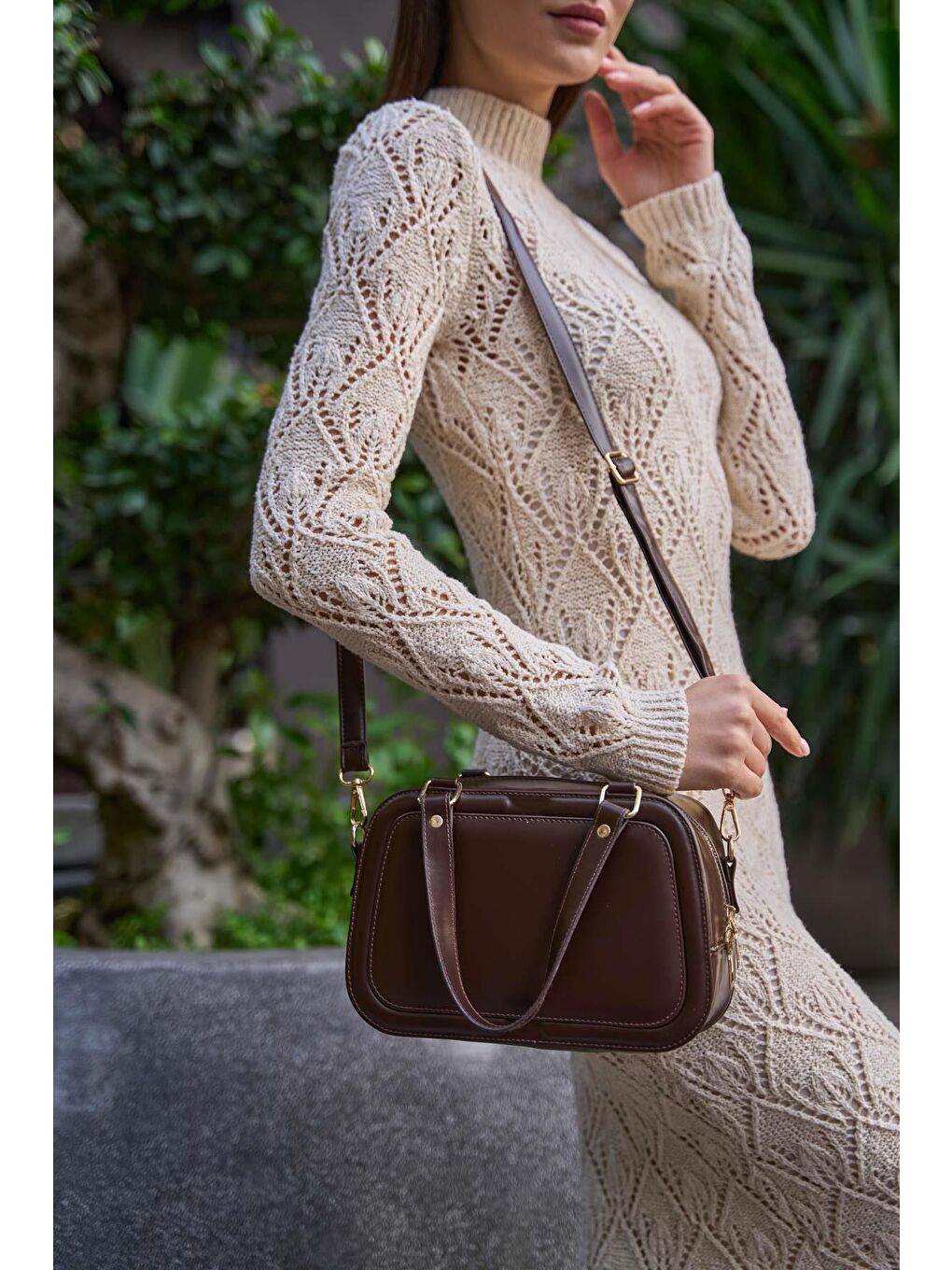 Deri El Ve Omuz Çantası Kahverengi