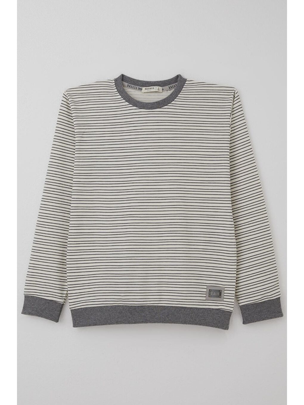 Erkek Çocuk Sweatshirt Arma Detaylı Çzgili Ekru (4-8 Yaş)-2