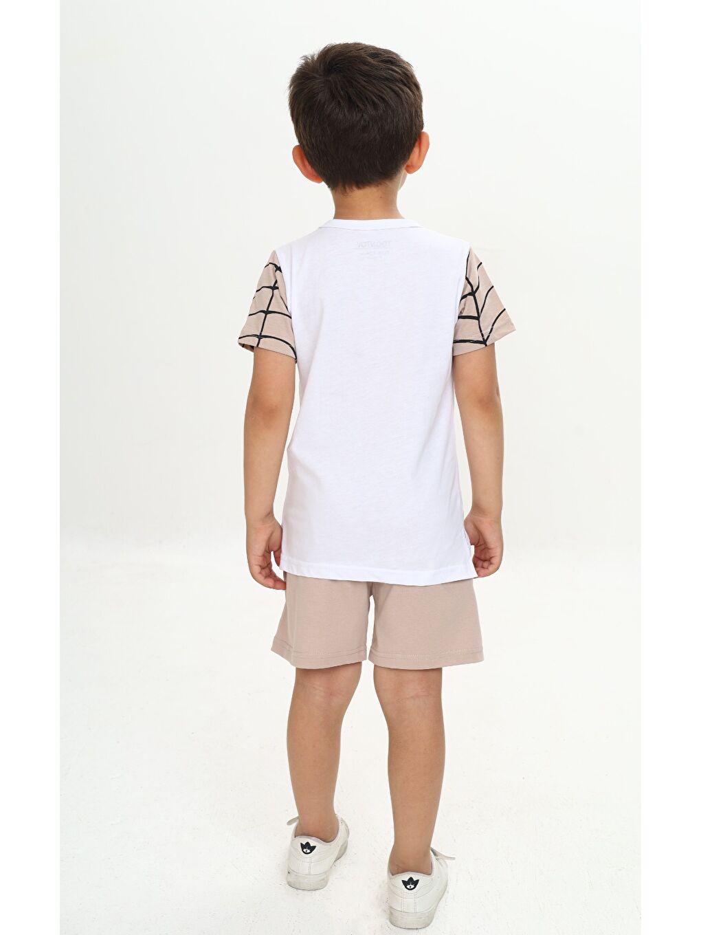Bej Erkek Çocuk Örümcek Detay Baskılı Şortlu Takım-3