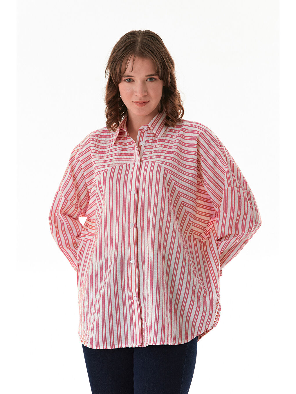 Kırmızı Çizgili Oversize Gömlek-2