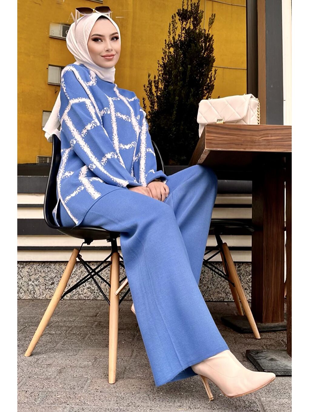 Orta Mavi Triko Tunik Kadın Pantolon - 21831