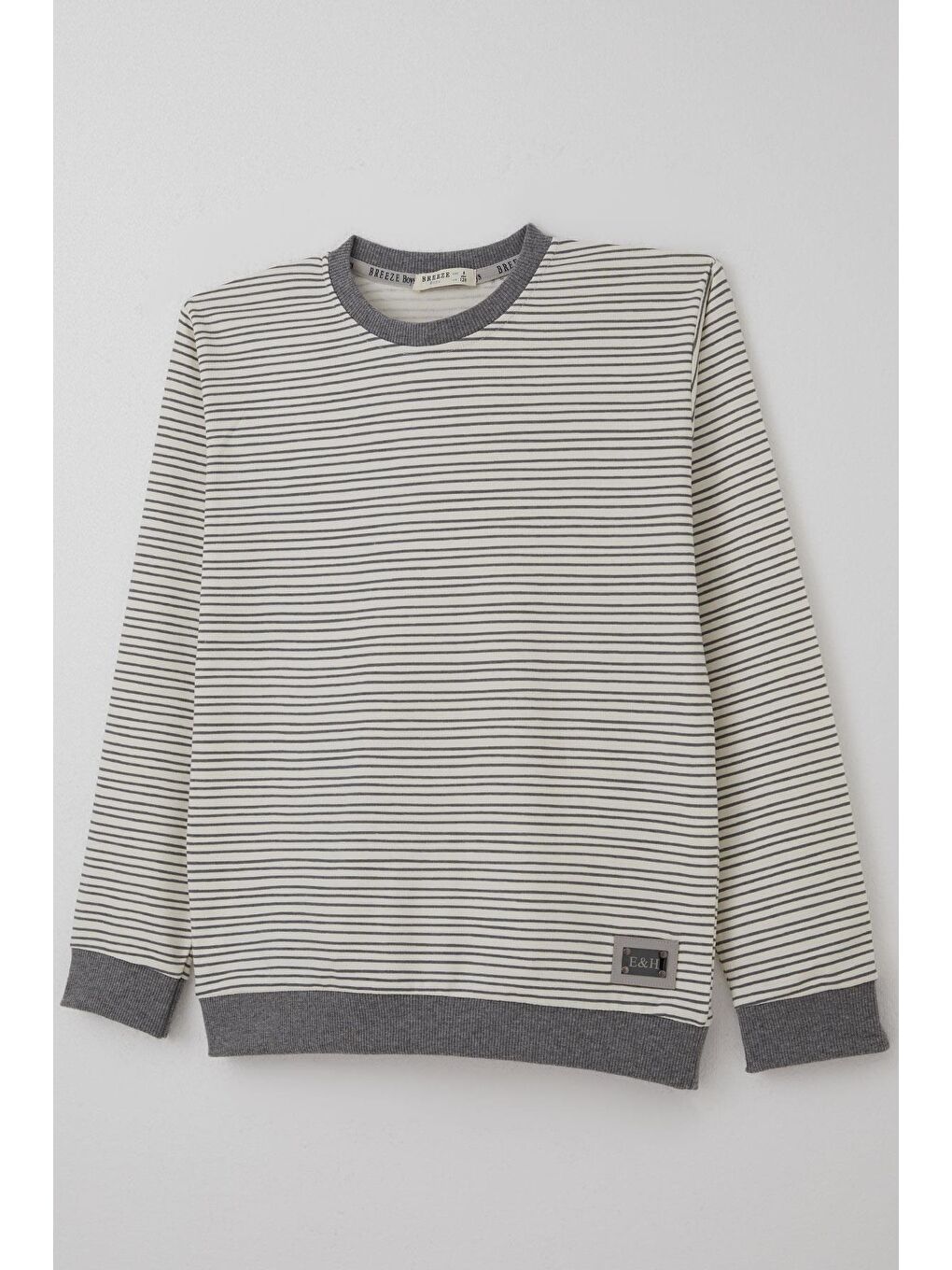 Erkek Çocuk Sweatshirt Arma Detaylı Çzgili Ekru (4-8 Yaş)-4