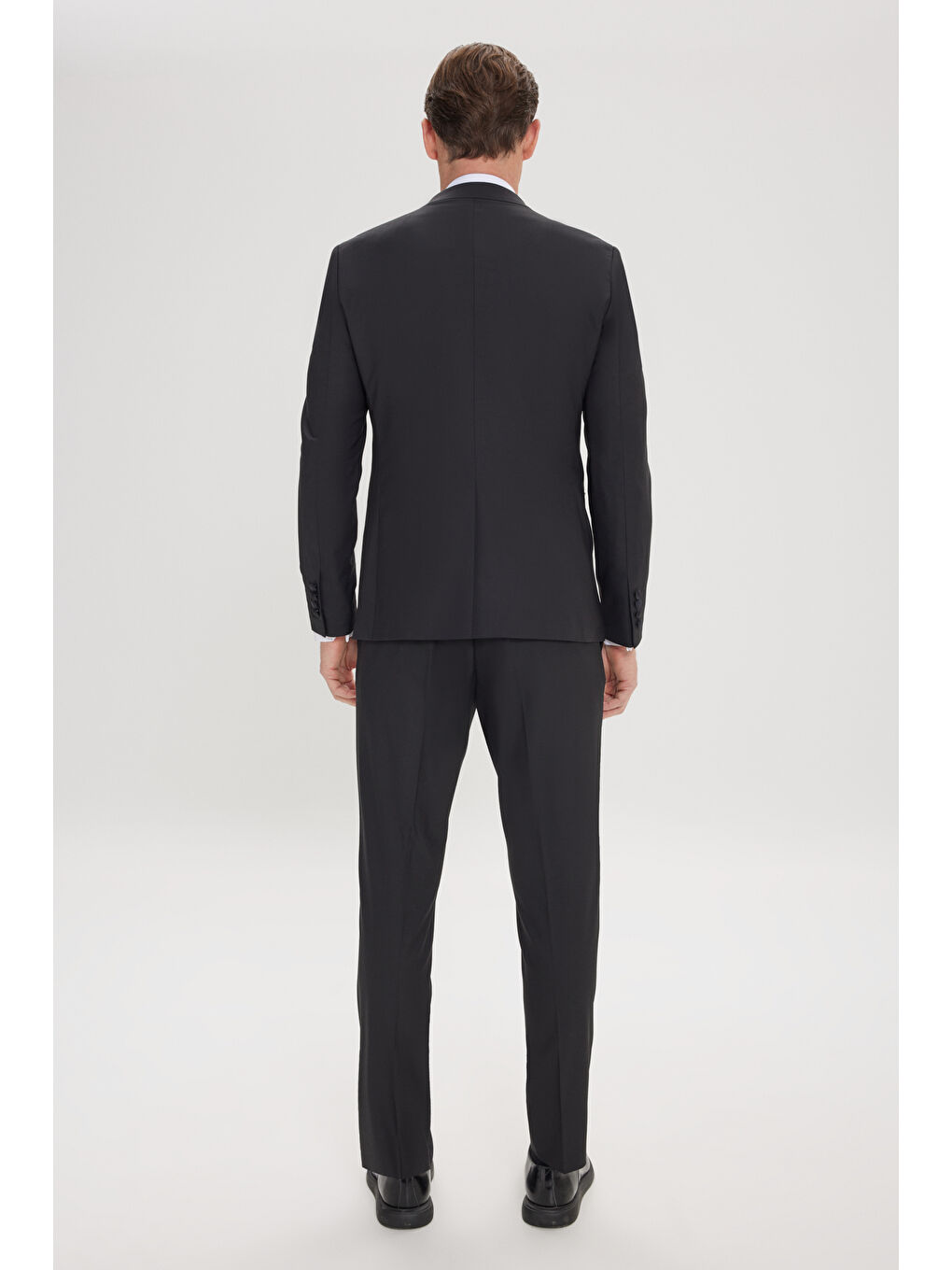 Erkek Siyah Slim Fit Dar Kesim Kırlangıç Yaka Yünlü Yelekli Smokin Takım-7