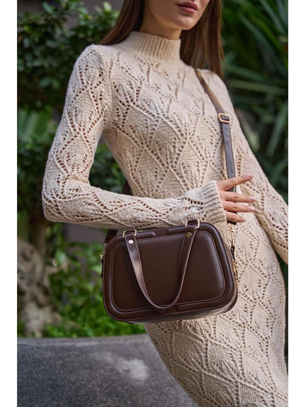 Deri El Ve Omuz Çantası Kahverengi-2