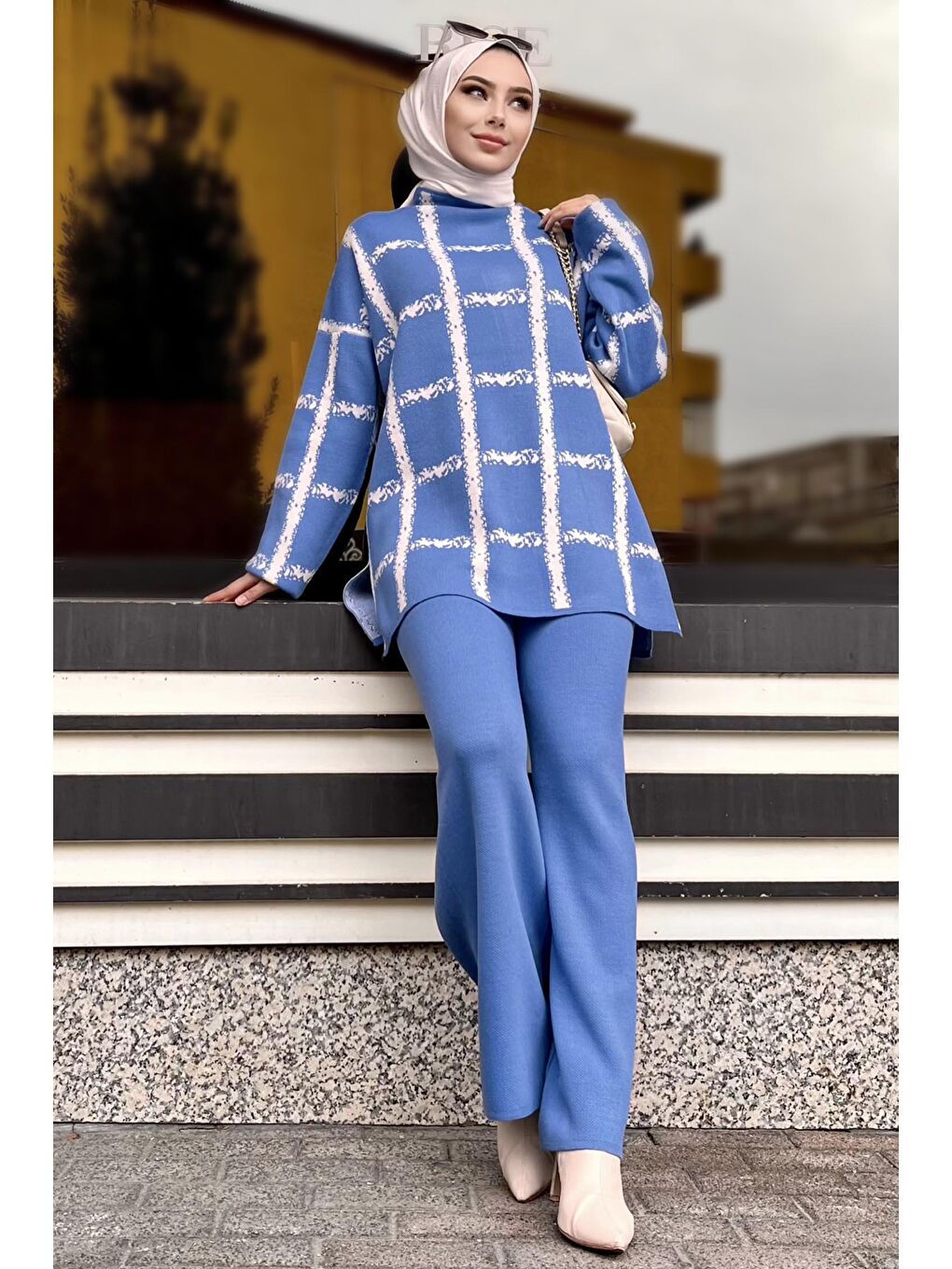 Orta Mavi Triko Tunik Kadın Pantolon - 21831-1