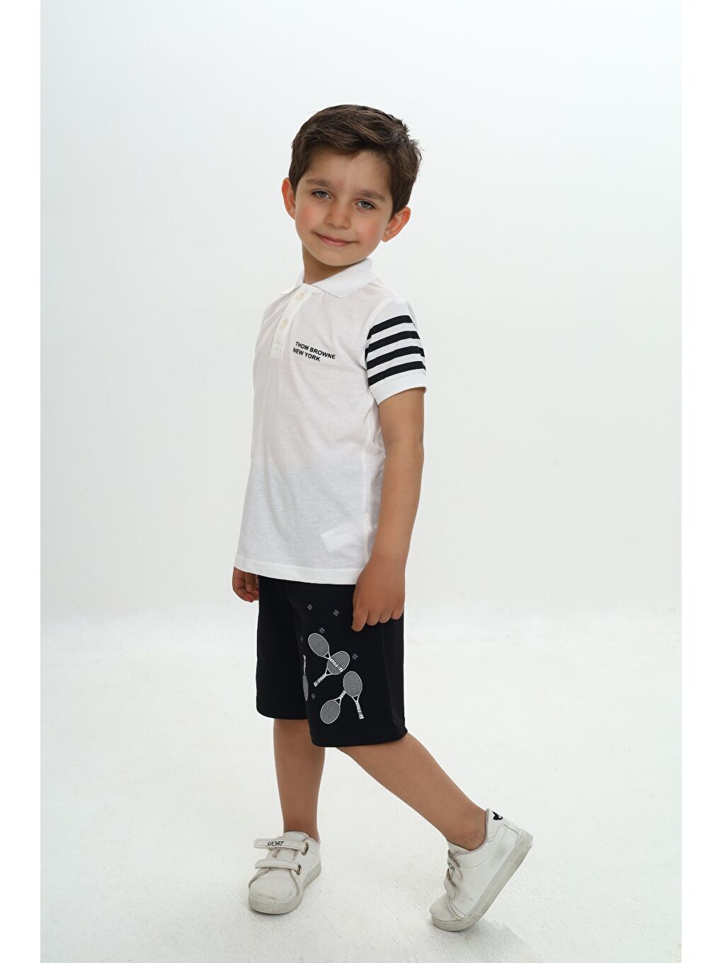 Ekru Erkek Çocuk Polo Yaka Baskılı Şortlu Takım-2