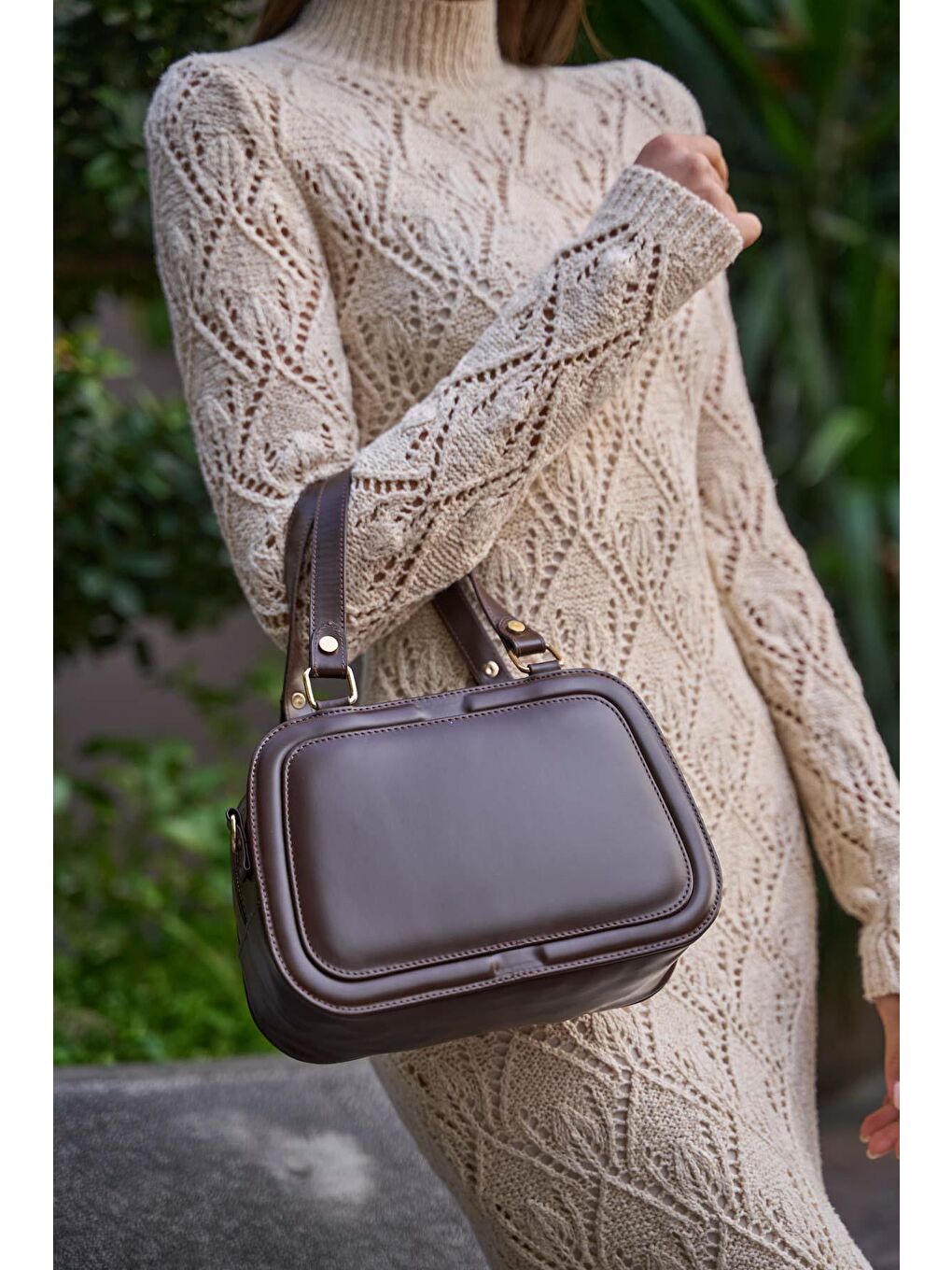 Deri El Ve Omuz Çantası Kahverengi-3