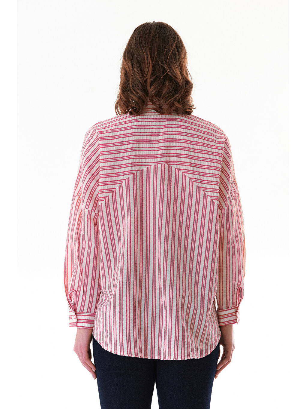 Kırmızı Çizgili Oversize Gömlek-4