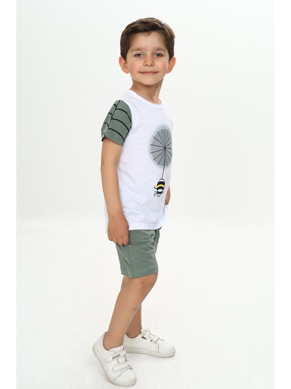 Gri Erkek Çocuk Örümcek Detay Baskılı Şortlu Takım-1